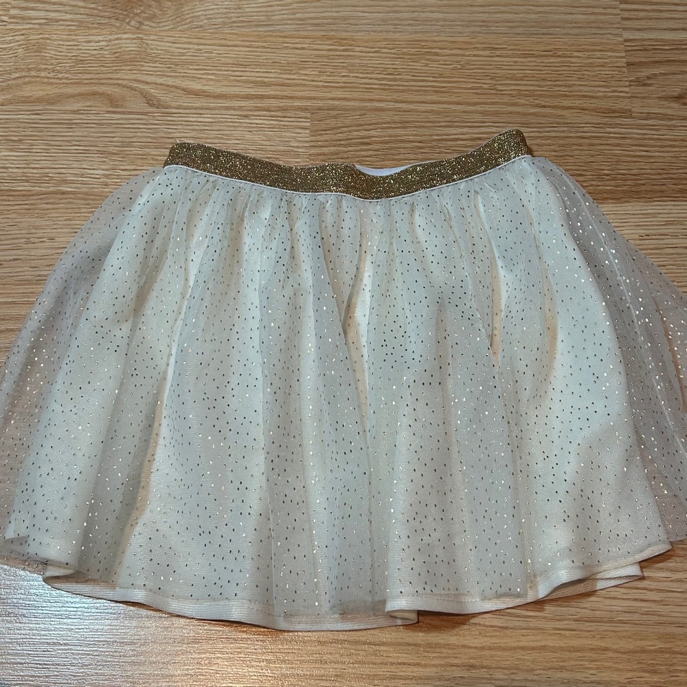 Holiday Time Girls 5T White Gold Glitter Polka Dot Tulle Tutu Skirt Metallic